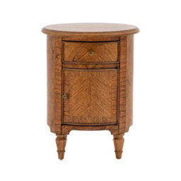 Xample Gallery Highgrove Drum Side Table - Mindy Wood With Drawer & Cupboard Storage, Bronze Beehive Handles, Rich Brown Finish - thumbnail 5