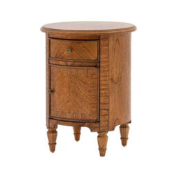 Xample Gallery Highgrove Drum Side Table - Mindy Wood With Drawer & Cupboard Storage, Bronze Beehive Handles, Rich Brown Finish - thumbnail 6