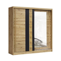 Arte Avantgarde Av1 Sliding Door Wardrobe 200Cm - Oak Artisan & Graphite With Mirrored Panel - thumbnail 3