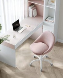 Songmics Office Chair, Swivel Chair, Desk Chair, Cotton-Linen Fabric, Foam Padding, Adjustable Height, Jelly Pink