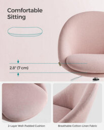 Songmics Office Chair, Swivel Chair, Desk Chair, Cotton-Linen Fabric, Foam Padding, Adjustable Height, Jelly Pink - thumbnail 5