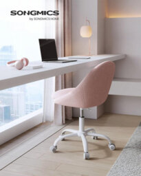 Songmics Office Chair, Swivel Chair, Desk Chair, Cotton-Linen Fabric, Foam Padding, Adjustable Height, Jelly Pink - thumbnail 3