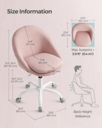 Songmics Office Chair, Swivel Chair, Desk Chair, Cotton-Linen Fabric, Foam Padding, Adjustable Height, Jelly Pink - thumbnail 2