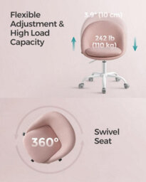 Songmics Office Chair, Swivel Chair, Desk Chair, Cotton-Linen Fabric, Foam Padding, Adjustable Height, Jelly Pink - thumbnail 6