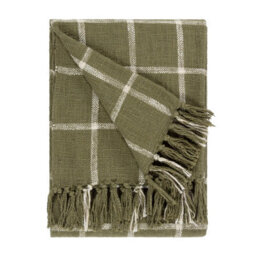 Yard Beni Check Fringed 100% Cotton Throw, Moss/natural, 130 X 180Cm - thumbnail 1
