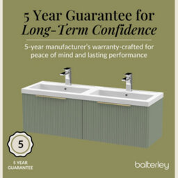 Balterley Fluted Front Wall Hung 2-Drawer Bathroom Vanity Unit With Double Basin, 1200mm, Satin Green, Brushed Brass Handles - thumbnail 6