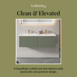 Balterley Fluted Front Wall Hung 2-Drawer Bathroom Vanity Unit With Double Basin, 1200mm, Satin Green, Brushed Brass Handles - thumbnail 7