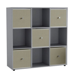 Urbn-Living 9 Cube Grey Wooden Bookcase Shelving Unit With 5 Collapsible Fabric Drawers Beign - thumbnail 1