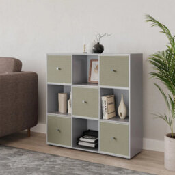 Urbn-Living 9 Cube Grey Wooden Bookcase Shelving Unit With 5 Collapsible Fabric Drawers Beign - thumbnail 3
