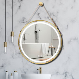Luvodi 800mm Large Round Led Bathroom Mirror Light Dimmable Anti-Fog Makeup Wall Mirror Gold - thumbnail 4