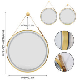 Luvodi 800mm Large Round Led Bathroom Mirror Light Dimmable Anti-Fog Makeup Wall Mirror Gold - thumbnail 2