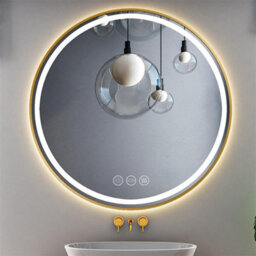 Luvodi 800mm Large Round Led Bathroom Mirror Light Dimmable Anti-Fog Makeup Wall Mirror Gold