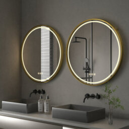 Luvodi 800mm Large Round Led Bathroom Mirror Light Dimmable Anti-Fog Makeup Wall Mirror Gold - thumbnail 8