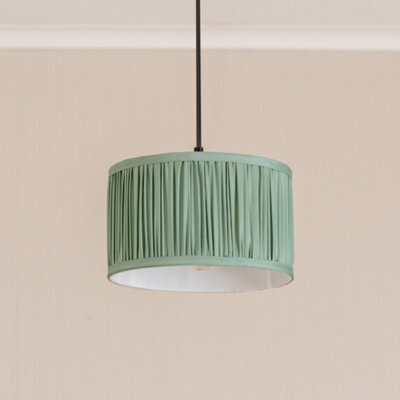 Valuelights Jess Green Fabric Ruched Pleated Small Drum Shade (D)25Cm - image 1
