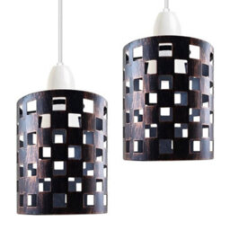 2 Pack Brushed Copper Metal Bulb Guard Drum Shaped Lamp Shades For Ceiling Pendant Lights Indoor Easy Fit Wire Cages (2 Pack) - thumbnail 1