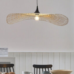 Wyld And Coco Lumenglow 80Cm Oval Bamboo Pendant Light Brown Shade - Modern Hanging Ceiling Lamp For Dining Room And Living Room - thumbnail 2