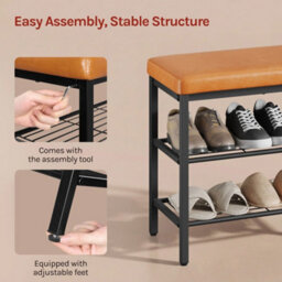 Shoe Bench Stool Shoe Cabinet Storage Rack With Seat Cabinet Bench Rack - Brown - thumbnail 3