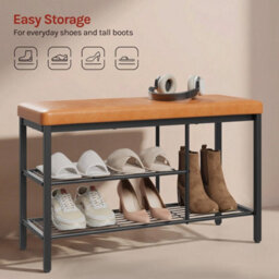 Shoe Bench Stool Shoe Cabinet Storage Rack With Seat Cabinet Bench Rack - Brown - thumbnail 2