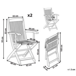 Beliani Set Of 2 Garden Chairs Maui Acacia Wood Light Brown - thumbnail 3