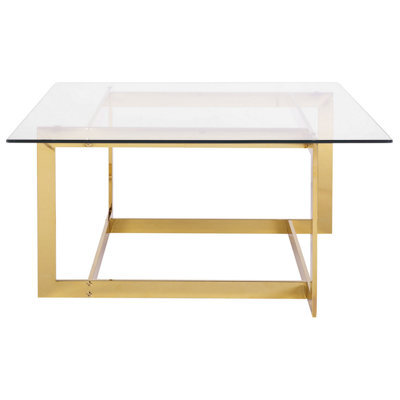 Beliani Gold Metal Frame Glass Coffee Table 80 X 80 Cm Square Geometric Glam - image 1
