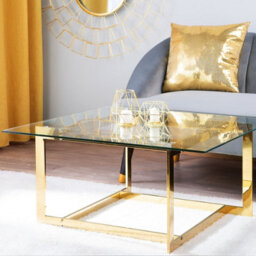 Beliani Gold Metal Frame Glass Coffee Table 80 X 80 Cm Square Geometric Glam - thumbnail 2