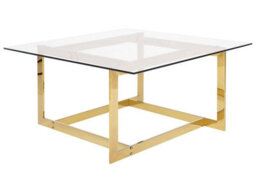 Beliani Gold Metal Frame Glass Coffee Table 80 X 80 Cm Square Geometric Glam - thumbnail 3