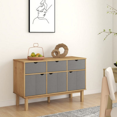 Berkfield Sideboard Otta Brown And Grey 114X43X73.5 Cm Solid Wood Pine - image 1