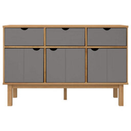 Berkfield Sideboard Otta Brown And Grey 114X43X73.5 Cm Solid Wood Pine - thumbnail 3