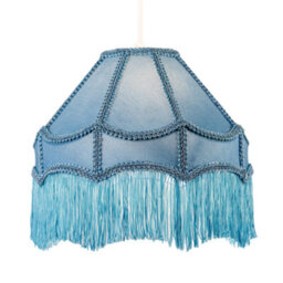 Happy Homewares Traditional Victorian Empire Lampshade In Sky Blue Velvet With Tassels - thumbnail 2