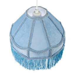 Happy Homewares Traditional Victorian Empire Lampshade In Sky Blue Velvet With Tassels - thumbnail 3