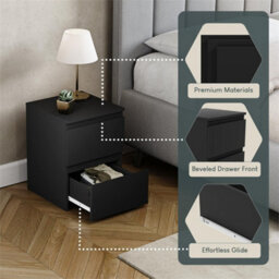 Black 2Pc  Modern 2 Drawer Chest Of Drawers Bedside Table Nightstand Bedroom Furniture - thumbnail 3