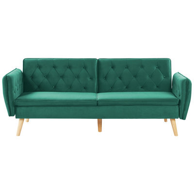 Beliani Sofa Bed 2 Seater Bardu Velvet Dark Green - image 1