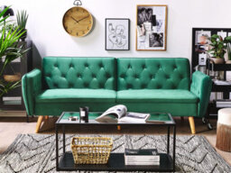 Beliani Sofa Bed 2 Seater Bardu Velvet Dark Green - thumbnail 2