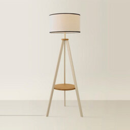 ValueLights Morrigan Cream Wood Shelf Floor Lamp With White Trim Drum Shade - thumbnail 3