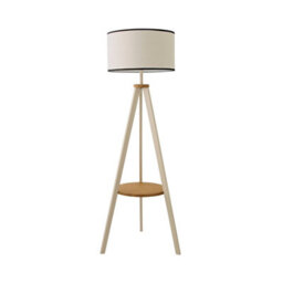 ValueLights Morrigan Cream Wood Shelf Floor Lamp With White Trim Drum Shade - thumbnail 6