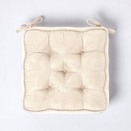 Homescapes Cream Faux Suede Dining Chair Booster Cushion - thumbnail 3