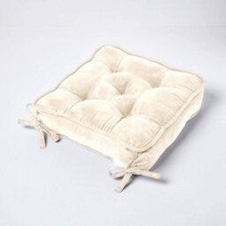 Homescapes Cream Faux Suede Dining Chair Booster Cushion - thumbnail 2