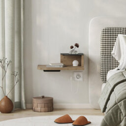 Decortie Luno Modern Floating Corner Bedside Table Nightstand Wall-Mounted Led 30Cm Natural Oak Bedroom - thumbnail 6