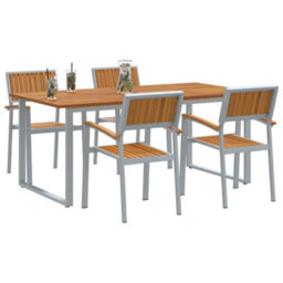 Berkfield Garden Dining Set 5 Pcs Grey And Brown 180 X 90 X 75 Cm - thumbnail 3