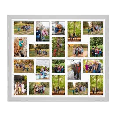 AK Frames 80X70Cm Silver Modern Multi Photo Frame With White Mount - Holds 20 Apertures (18X) 6X4, (2X) 4X4 Photos - image 1