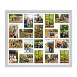 AK Frames 80X70Cm Silver Modern Multi Photo Frame With White Mount - Holds 20 Apertures (18X) 6X4, (2X) 4X4 Photos - thumbnail 1