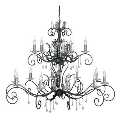 Elegant 15 Bulb Handmade Chandelier Pendant Light In Black And Silver Finish