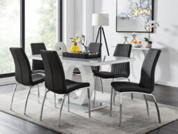 Furniturebox Giovani Rectangular 6 Seat White High Gloss Unique Halo Structural Dining Table Grey Glass Top 6 Black Faux Leather Isco Chairs - thumbnail 1