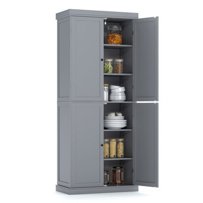 Gainoom 4 Door Grey Kitchen Pantry 184Cm Tall Buffet Cabinet W/ 6-Tier Shelves - image 1