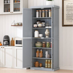 Gainoom 4 Door Grey Kitchen Pantry 184Cm Tall Buffet Cabinet W/ 6-Tier Shelves - thumbnail 4