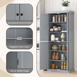 Gainoom 4 Door Grey Kitchen Pantry 184Cm Tall Buffet Cabinet W/ 6-Tier Shelves - thumbnail 6