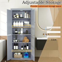 Gainoom 4 Door Grey Kitchen Pantry 184Cm Tall Buffet Cabinet W/ 6-Tier Shelves - thumbnail 8