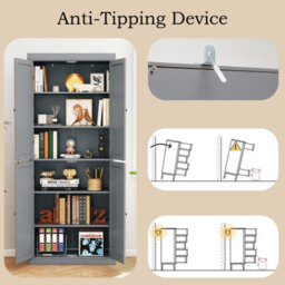 Gainoom 4 Door Grey Kitchen Pantry 184Cm Tall Buffet Cabinet W/ 6-Tier Shelves - thumbnail 9