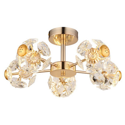 Luminosa Lighting Luminosa Floriella Ceiling Light Gold Colors Crystals Clear Glass Shade Led 3000K - image 1