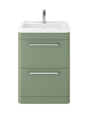 Hudson Reed Solar Floor Standing 2 Drawer Vanity Unit & Ceramic Basin, Fern Green Matt, 600 X 840 X 445mm - image 1